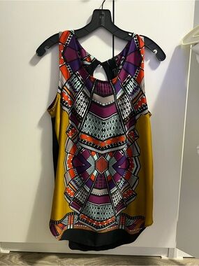 JM Collection Mustard, Purple & Orange Geometric Keyhole Tank
